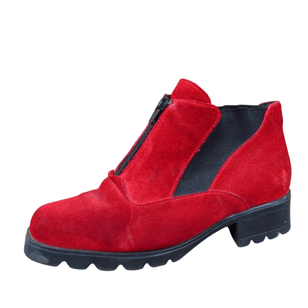 Barbo 8249 Women Ankle Boots Size 9 M Fashion Winter Red Suede Lug Sole